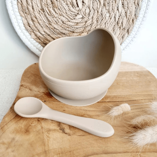 Bol en silicone avec ventouse et cuillère - Sable pour bébé - Pour les mômes